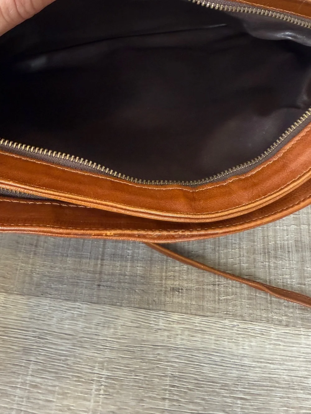 Vintage Brown Leather Double Zip Crossbody Shoulder Bag Purse